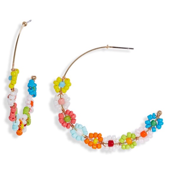 Daisy Beaded Hoop Earrings